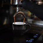 homEdge Porcelain Espresso Shot Cup Set with Saucers and Stainless Steel Spoons - 80 ml / 2.67 oz, Set of 4, Black