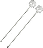 2Pcs Skull Swizzle Sticks 8.7inch Coffee Stirrers Reuseable 18/10(304) Stainless Steel Beverage Cocktail Stirrer for Bar Halloween Party Mixing Drinks