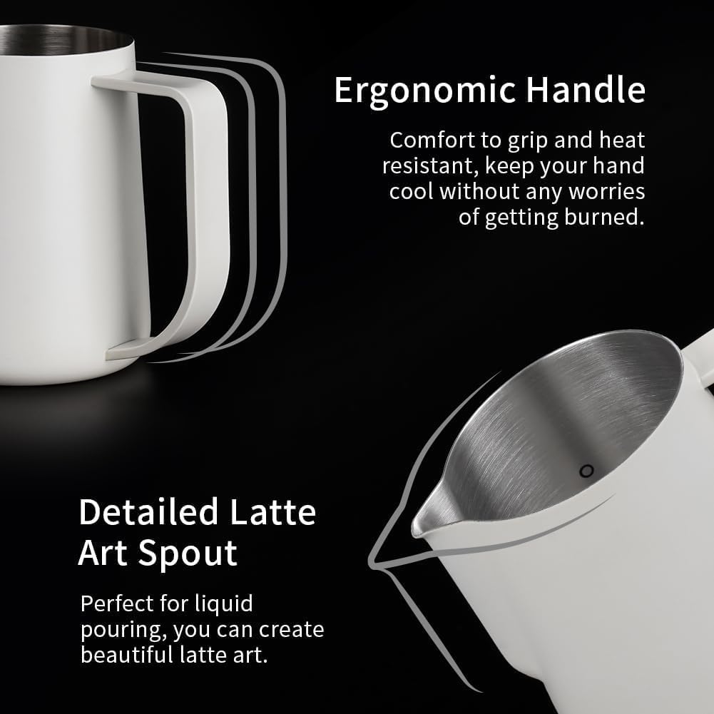 watchget Milk Frothing Pitcher 250ml/8oz Stainless Steel Espresso Steaming Pitcher Milk Coffee Cappuccino Latte Art Barista Steam Pitcher Milk Frothing Jug, White