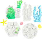 Ocean Chocolate Fondant Mold Set Food-Grade Silicone Baking Molds with Shell, Starfish, Seashell Beach Life Phrases, Reusable for Under the Sea Cakes, Cupcakes & Party Treats - 8 Pack