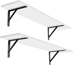 DINZI LVJ Long Wall Shelves, 31.5 x 7.9 x 6.1 Inches, Set of 2 White Floating Shelves, Easy-to-Install, Large Storage Ledges with Sturdy Metal Brackets for Living Room, Bathroom, Bedroom, Kitchen