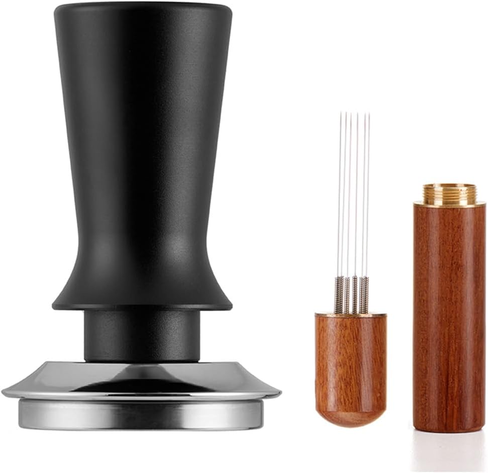 53mm Espresso Tamper Set, Barista Tools Kit for Coffee Machine, Spring-Loaded 304 Stainless Steel Base 30lbs Coffee Calibrated Tamper and Distributer for Enjoying cafes Home Office hotels(53mm)