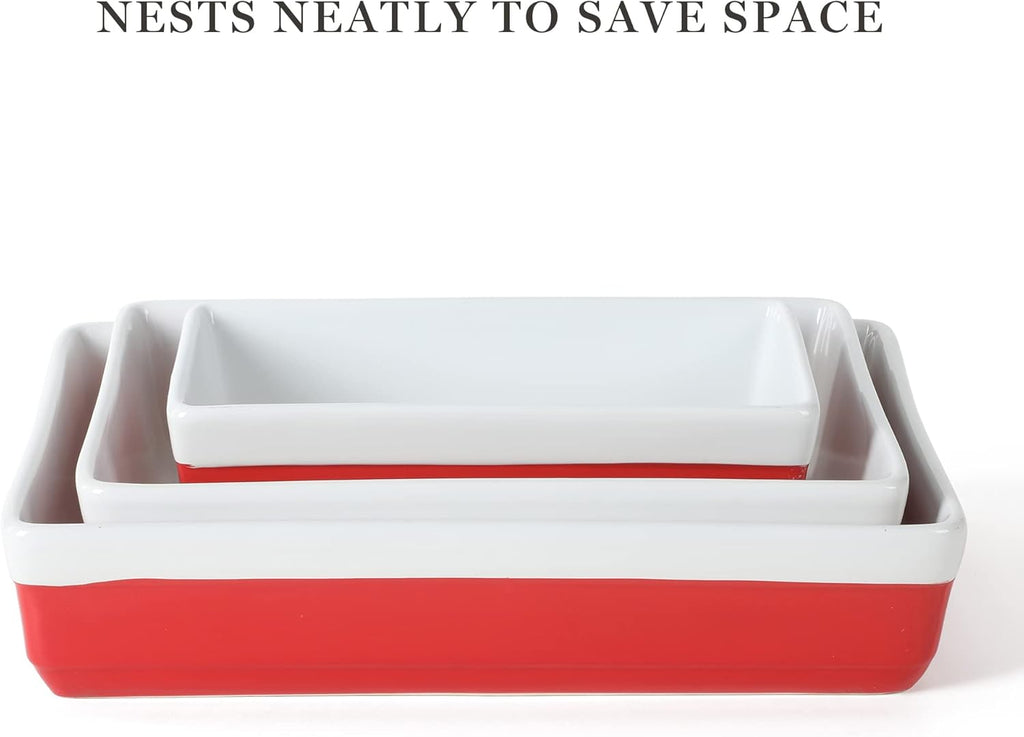 MARTHA STEWART 3 Piece Oven to Table Stoneware Bakeware, Baking Dish & Casserole Set - Red