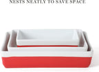 MARTHA STEWART 3 Piece Oven to Table Stoneware Bakeware, Baking Dish & Casserole Set - Red