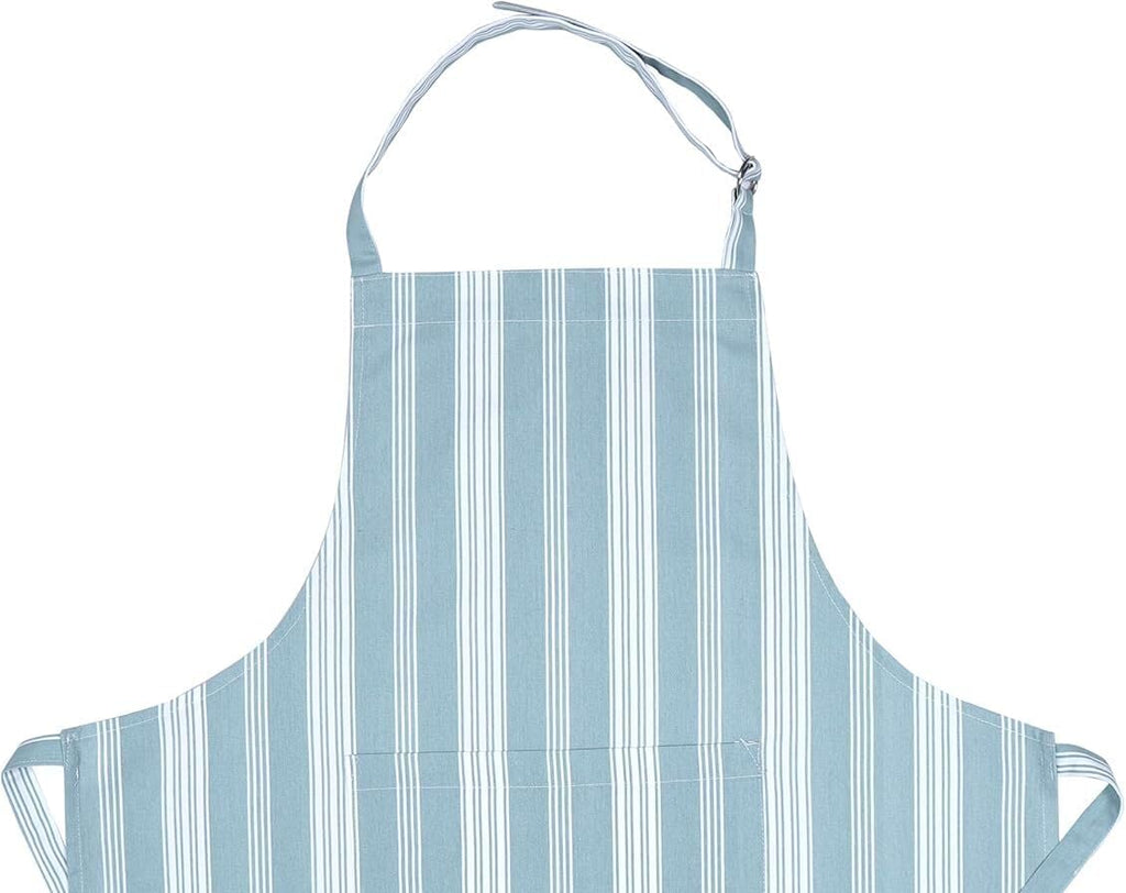 AMOUR INFINI Cotton Striped Aprons for Women with Pockets - Adjustable Strap and Waist Ties Printed Apron for Baking, Cooking, Gardening (27.5 x 33 Inches - Dove Blue)