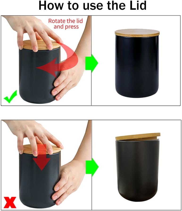 Ceramics Food Storage Jar Canister with Airtight Seal Bamboo Lid, Simple Style Kitchen Canister for Food Storage, Store Coffee, Sugar, Tea, Spices and More (Black (27.05oz/800ml))