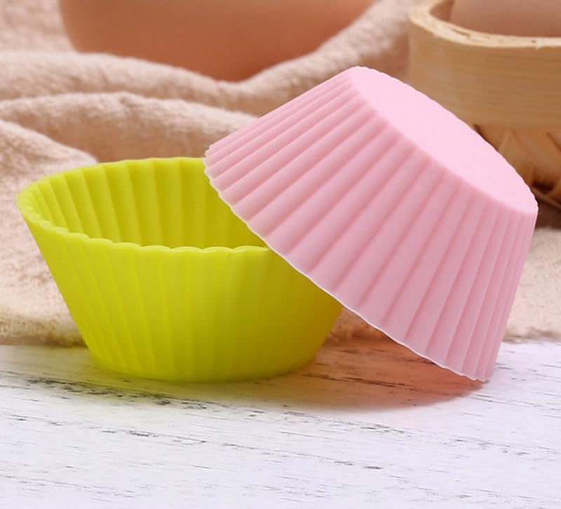 AKOAK Reusable Silicone Non-stick Baking Cups, Cake Molds, Kitchen Baking Cooking Accessories, DIY Cake Making Tools - Pack of 10 (Green)