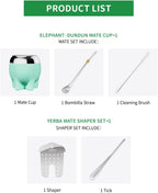 Premium Yerba Mate Cup 5 in 1 Set, Including Stainless Steel Gourd (Glitter Stars, Cute Elephant Style) Bombilla Straw, and Tea Shaper Set, 5.4oz, Gift for Women Drinking Coffee Tea Water