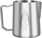 IKAPE Espresso Milk Pitcher, Espresso Steaming Pitcher with Sharp Spout for Espresso Barista Tool, 20.3 oz / 600ml Milk Frothing Jug (Silver)