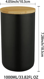 Ceramic Food Storage Jar Canister Modern Design Food Canisters with Airtight Seal Bamboo Lid, Loose Tea Coffee Spice Nuts Snacks Storage Jar Canister (Black 33.81oz/1000ml)