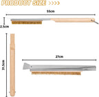 Pizza Oven Brush, 21" Brush and Stainless Steel Scraper for Pizza Stone, BBQ Grill Cleaning Brush Non Scratch Heat Proof Brass Bristles with Screwdriver, Outdoor Pizza Oven and Accessories