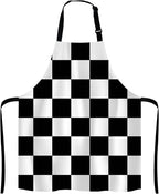 Black and White Art Design Checkered Bib Apron with Adjustable Neck for Men Women,Suitable for Home Kitchen Cooking Waitress Chef Grill Bistro Baking BBQ Apron