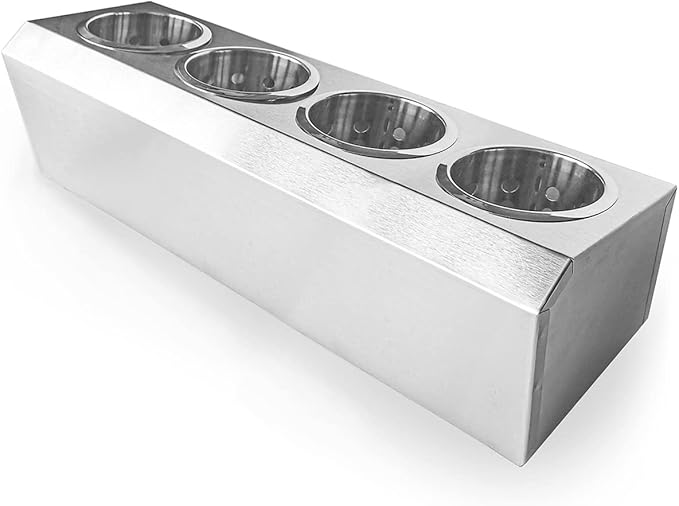 Flatware Organizers Stainless Steel Cylinder Flatware Silverware Utensil Holder Organizer Caddy (4 holes)