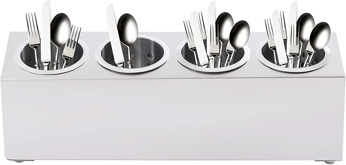 DYNAMI 4-Compartment Stainless Steel Utensil Holder,Commercial Perforated Silverware Holder,Cylinder Silverware Utensil Holder Flatware Organizer Countertop,for Restaurant Kitchen (4-Compartment)