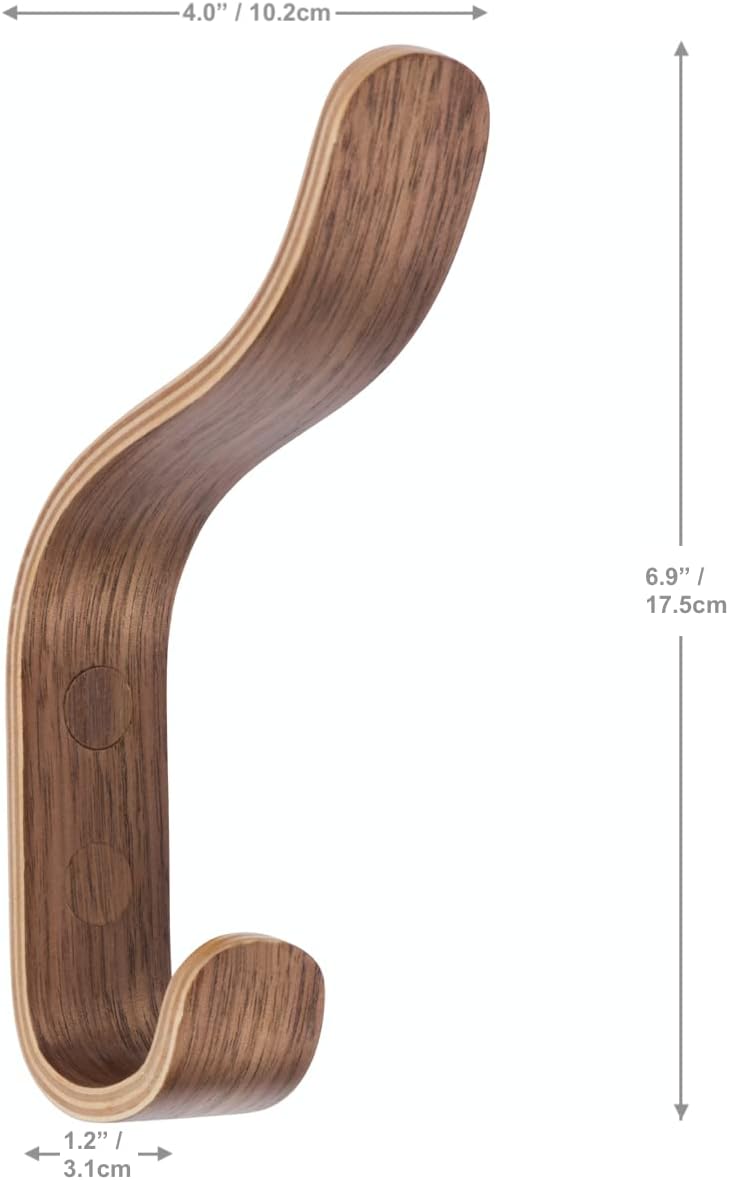 Plywood Wall Hooks Set of 4 Wood Coat Hooks Hanging Clothes Hats Robes Towels Walnut Wooden