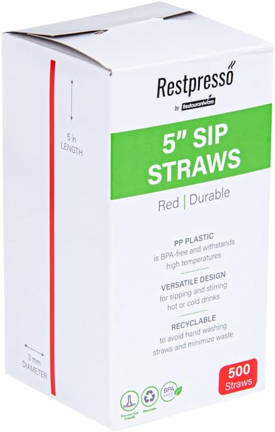 Restaurantware Restpresso 5 Inch Cocktail Stirrers 500 Disposable Coffee Stirring Rods - Premium Odorless Red Plastic Stirrers For Coffee For Hot And Cold Drinks For Bars Or Offices