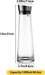 Glass Water Carafe with Lid,1200ml Glass Juice Pitcher with Stainless Steel Gravity Lid,Clear Water Pitcher for Ice Tea, Lemonade, Coffee,Juice Beverage,40 oz