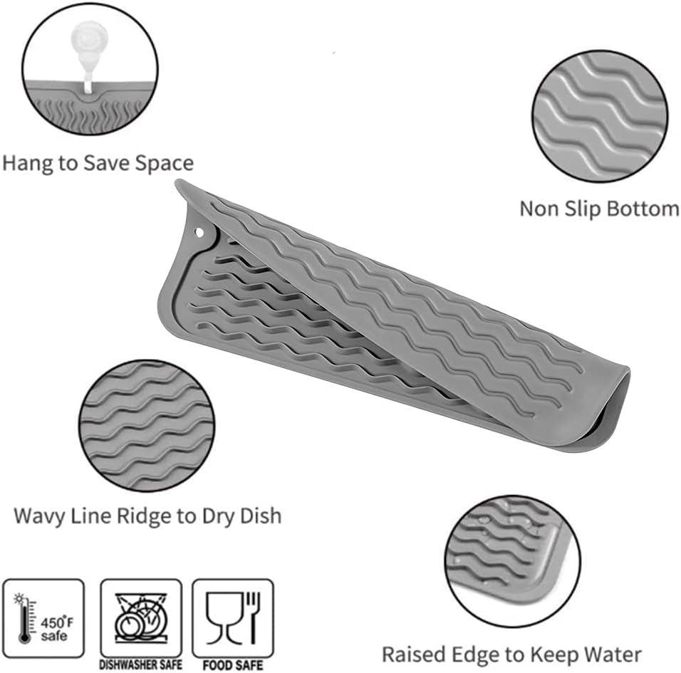 Silicone Dish Drying Mat for Multiple Usage,Easy clean,Eco-friendly,Heat-resistant Silicone Mat for Kitchen Counter or Sink,Refrigerator or Drawer Liner Grey S 12 inches x 6 inches