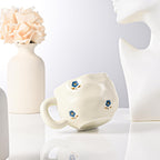 Ceramic Coffee Mug Vintage Flower Mugs 8 oz Cute Floral Coffee Mugs Irregular Latte Art Cup Lead-free Porcelain Cups for Cappuccino, Cocoa (Blue and Pink Mug with Saucers)