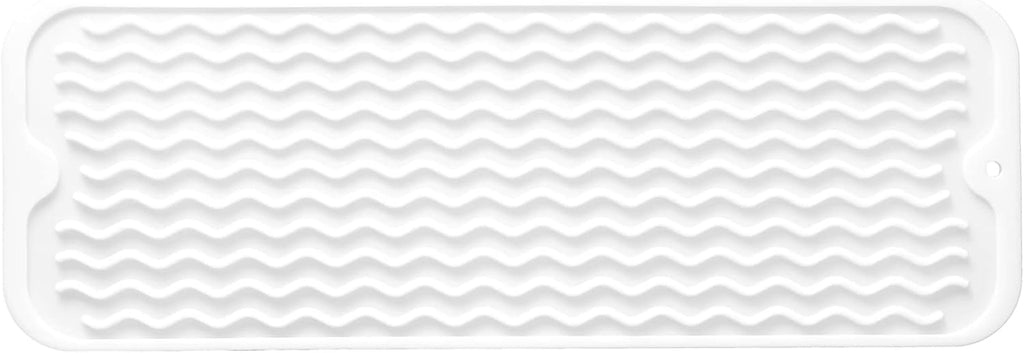 Silicone Dish Drying Mat for Multiple Usage,Easy clean,Eco-friendly,Heat-resistant Silicone Mat for Kitchen Counter,Sink,Bar,Bottle,or Cup White M 17 inches x 6 inches