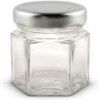 1.5 oz Hexagon Mini Glass Jars with Silver Lids (Pack of 24)