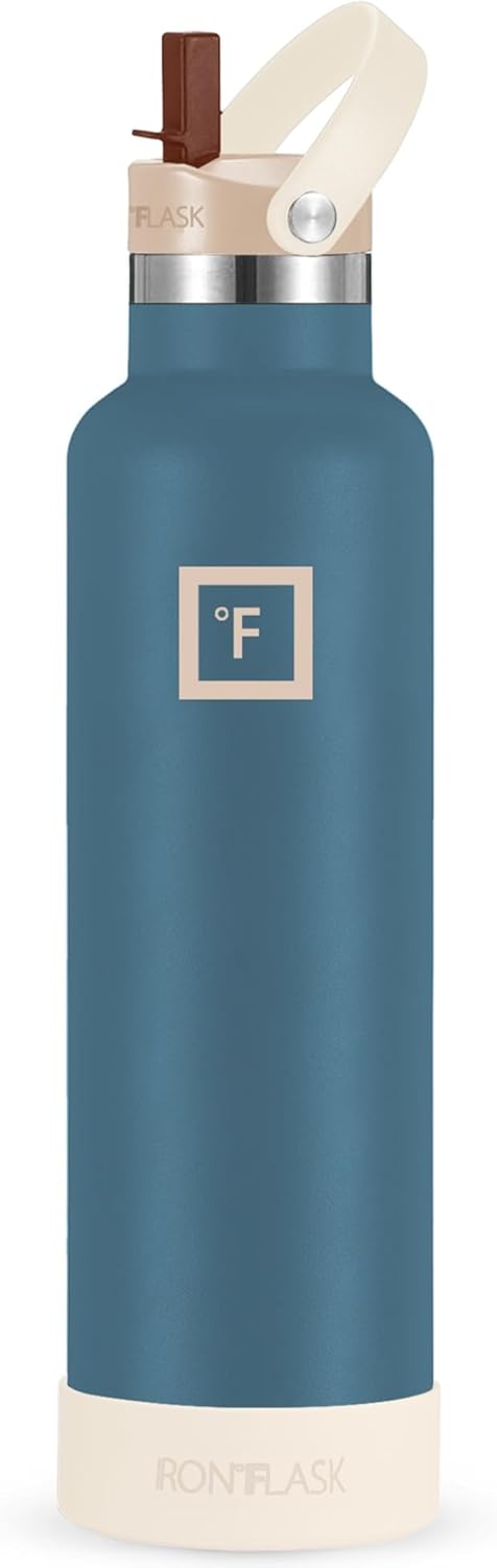 IRON °FLASK Camping & Hiking Hydration Canteens - Narrow Straw Lid & Boot - Leak Proof Vacuum Insulated Stainless Steel - Hot & Cold Double Walled Sports Water Bottle - Desert Oasis, 24 Oz