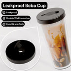 Dodoko Reusable Boba Cup and Straw Boba Tea Cup Bubble Tea Cup Reusable Iced Coffee Cup Cold Coffee Cup Smoothie Cup with Lid and Straw Smoothie Cup to go Smoothie Tumbler 17 oz - Night Black