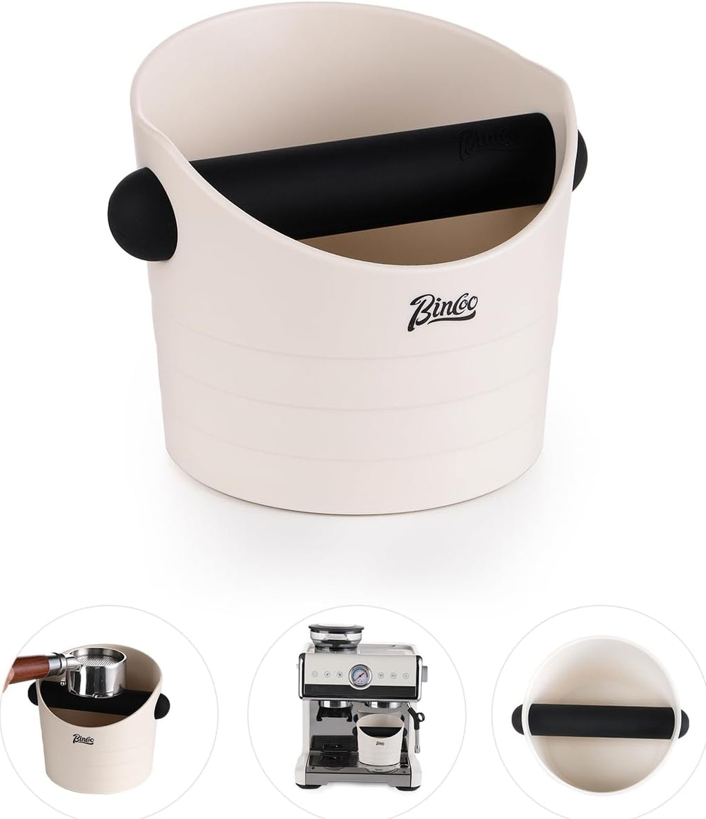 Bincoo Small Coffee Knock Box 4.5 Inch - Espresso Accessories for Coffee Grounds Container - Multifunctional, Suitable for Home & Bar.(White)