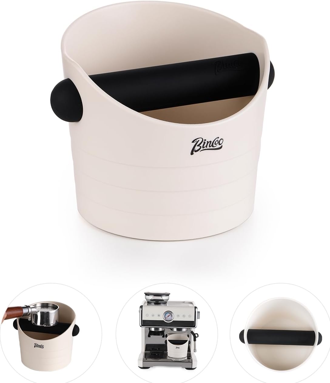 Bincoo Small Coffee Knock Box 4.5 Inch - Espresso Accessories for Coffee Grounds Container - Multifunctional, Suitable for Home & Bar.(White)