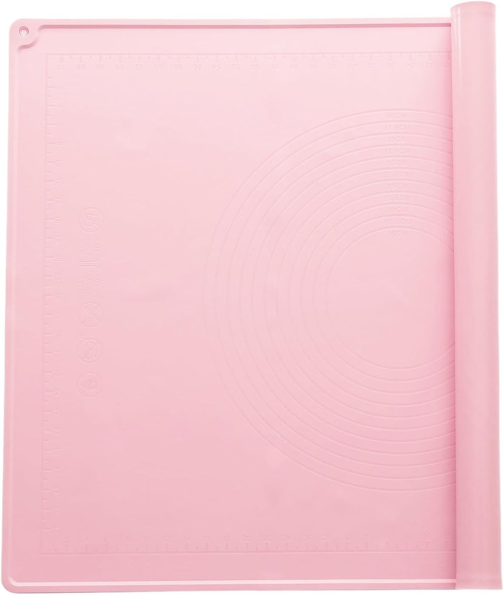 uxcell Silicone Pastry Mat, 31.5" x 23.6" Silicone Baking Mat with Measurements, Non-Stick Dough Rolling Mat for Making Pastry Cookies Bread Pizza Pink