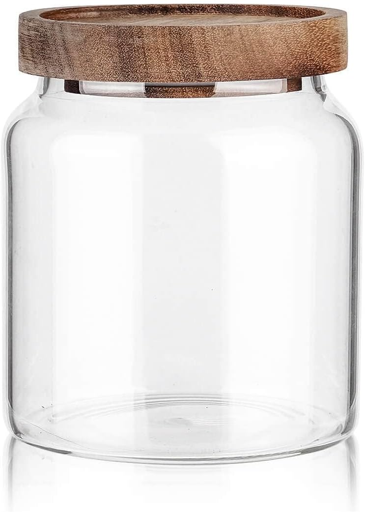 Labina Glass Storage Container Airtight Food Jars Kitchen Canister with Wood Lids, 20 Oz Wide Mouth Pantry Organization Glass Jar for Flour, Sugar, Cookie, Spagetti, Nuts and Candy