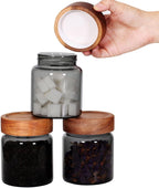 SAIOOL 3 Packs grey Glass Food Storage Jars with Screw Airtight Seal Acacia Wood Lids,Spice Jars with Lids, Organization for Jars Bottles Containers Travel Gear, Sugar, Salt,Coffee, cookies,spices