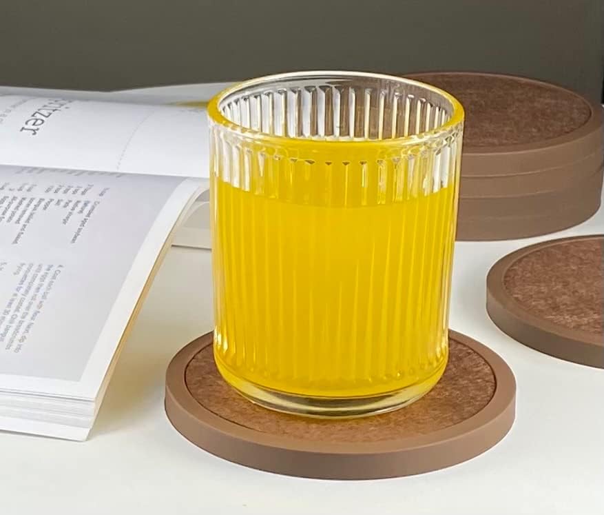 Absorbent Coasters for Drinks - 6packs, Silicone Coasters with Soft Felt Insert (4.3inch, Brown)