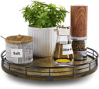 Lazy Susan Turntable Organizer for Table Top, 10’’ Round Wooden Lazy Susan for Cabinet Kitchen Countertop Pantry Dining Coffee Table for Condiments Spices, Rustic Bathroom Vanity Tray for Soap Candle