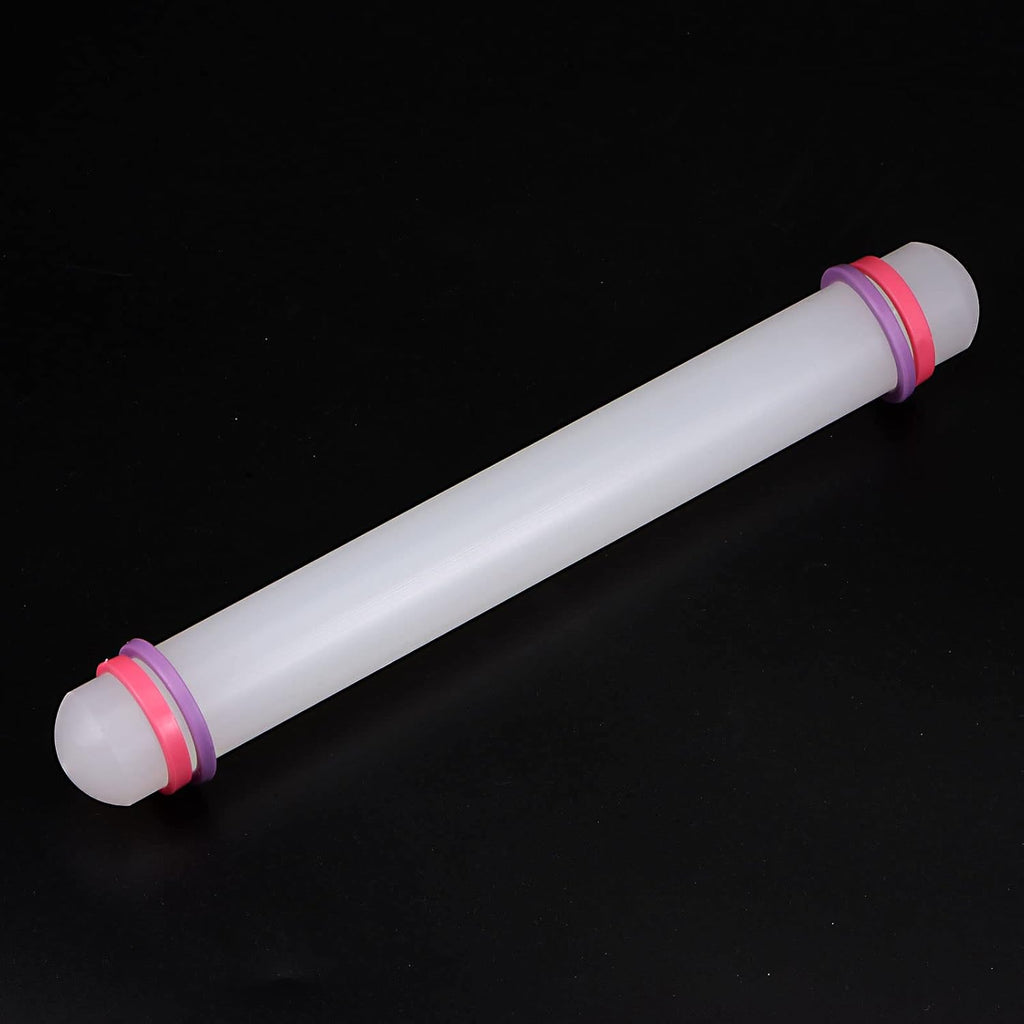 HARFINGTON Fondant Rolling Pin 9 Inch x 0.98 Inch Adjustable Guide Rings Non-Stick PP Plastic Fondant Roller Dough Roller Kitchen Decorating Tools for Cookie Pastry Pizza Clay