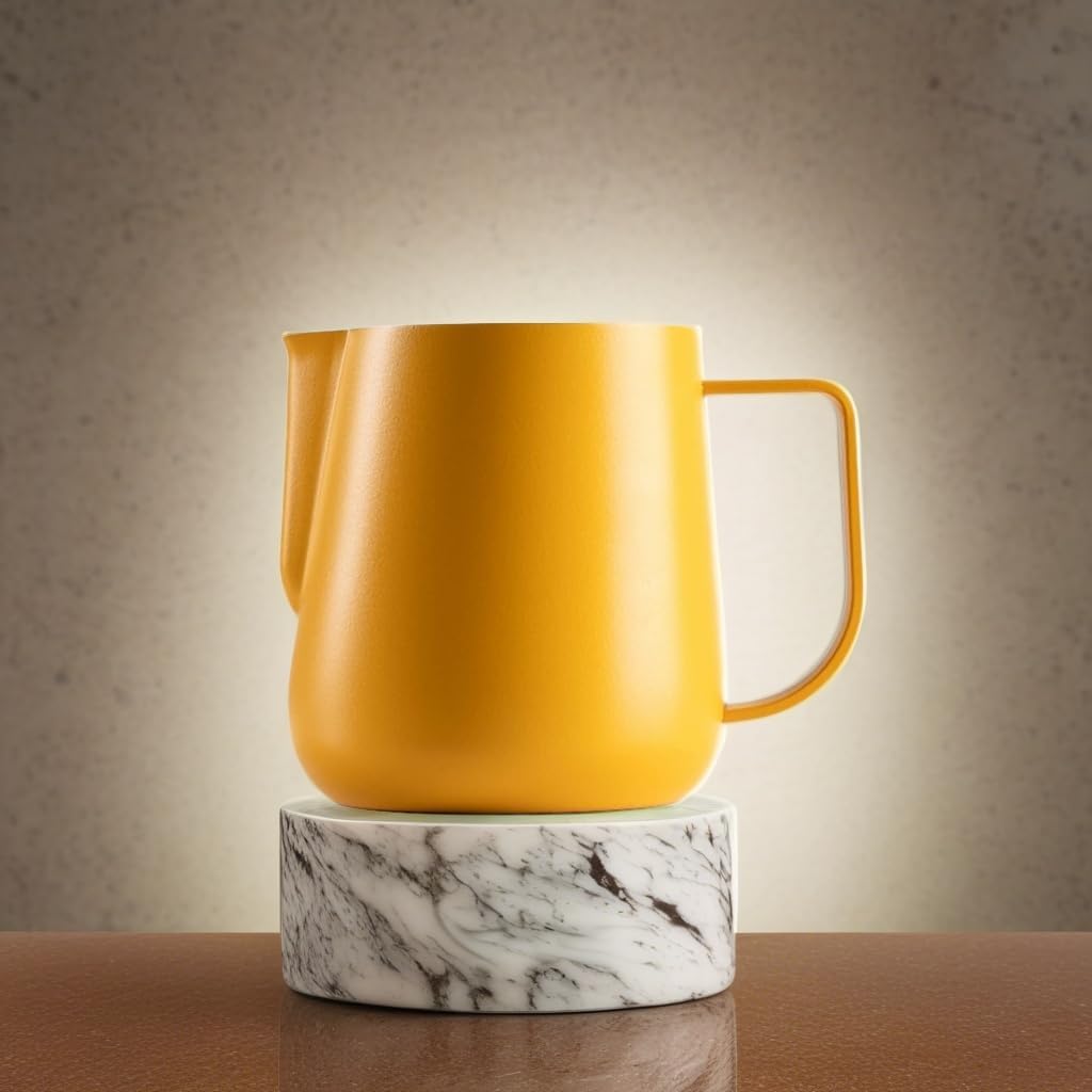 watchget Milk Frothing Pitcher 500ml/17oz Espresso Steaming Pitcher with Matte Yellow Coating Stainless Steel Milk Steamer Jug Milk Frothing Cup, Yellow