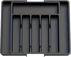 Silverware Drawer Organizer, Expandable Utensil Tray Adjustable from 13-22.4" Wide, BPA-Free Plastic Cutlery Holder with 8 Compartments, Black