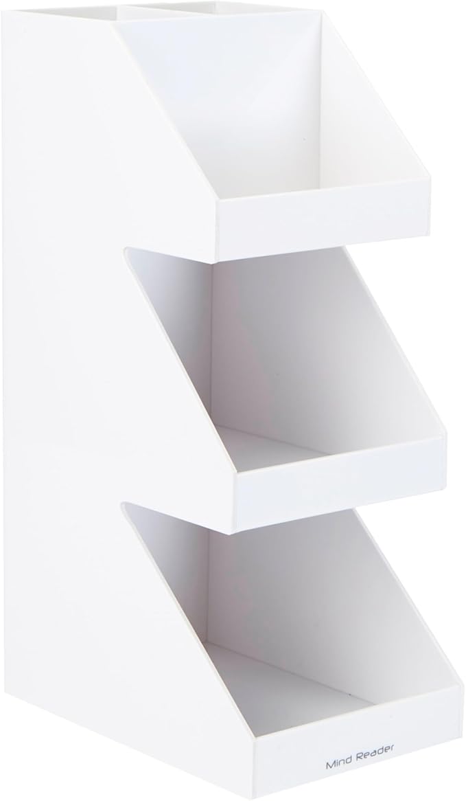 Mind Reader Coffee Tea Utensil and Condiment Station, Countertop Organizer, Coffee Bar, Kitchen, 6" L x 9" W x 16" H, White (Pack of 2)