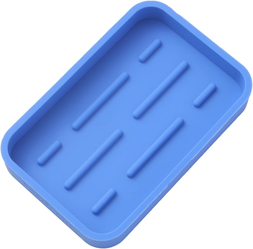 Silicone Kitchen Sink Organizer Tray for Multiple Usage,Easy Clean Sponges Holder for Kitchen Bathroom Counter or Sink,Dish Soap Dispenser,Scrubber,Bottle,Cup Lichen Blue 4.9”x 3.2”