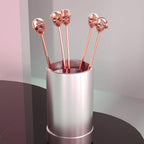Skull Shape Swizzle Sticks, Reusable Stainless Steel Coffee Beverage Stirrers Cocktail, 5-Pack Drink Stir Sticks for Bar Party Home Office (Rose Gold)