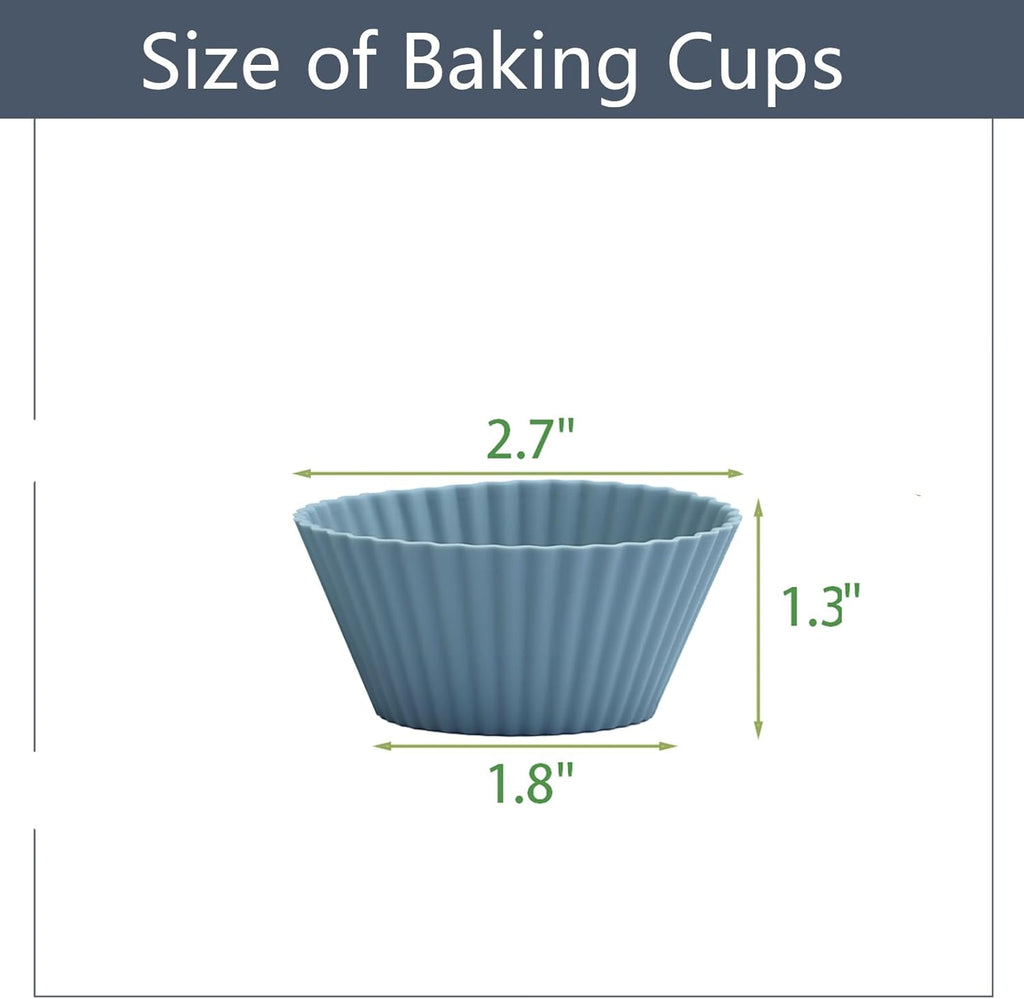 Silicone Baking Muffin Cups 12 Pack, Reusable Cupcake Liners Cake Molds, BPA Free, Dishwasher Safe(Grey Series, Regular Size)