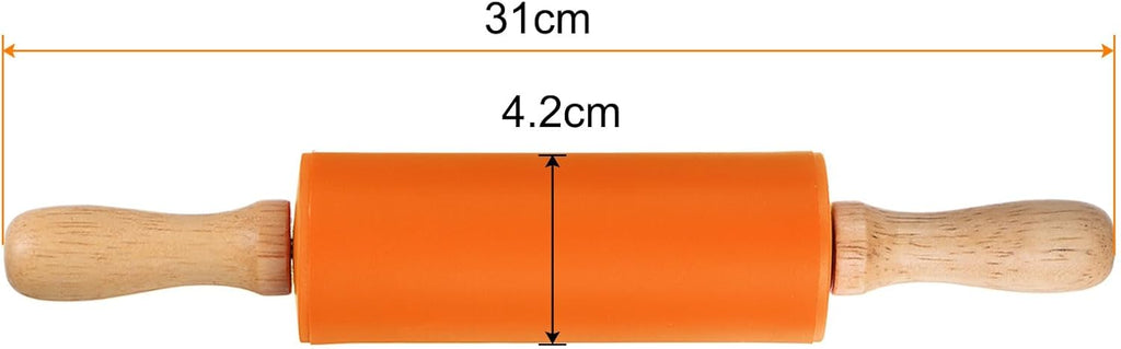 HARFINGTON Silicone Rolling Pins for Baking 12 Inch Wooden Handle Non Stick Rolling Pin Small Roller Playdough Rolling Pins for Dough Pizza Pastry Fondant Kitchen, Orange
