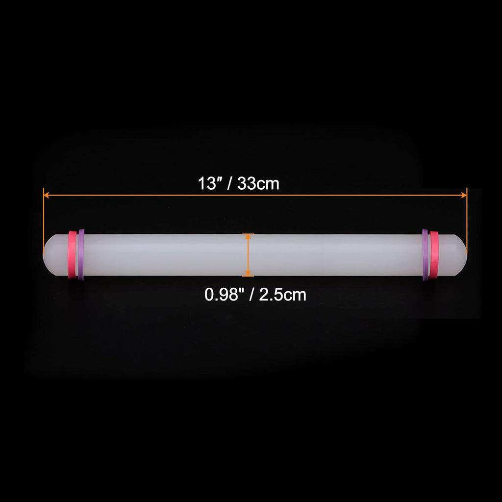 HARFINGTON Fondant Rolling Pin 13 Inch x 0.98 Inch Adjustable Guide Rings Non-Stick PP Plastic Fondant Roller Dough Roller Kitchen Decorating Tools for Cookie Pastry Pizza Clay
