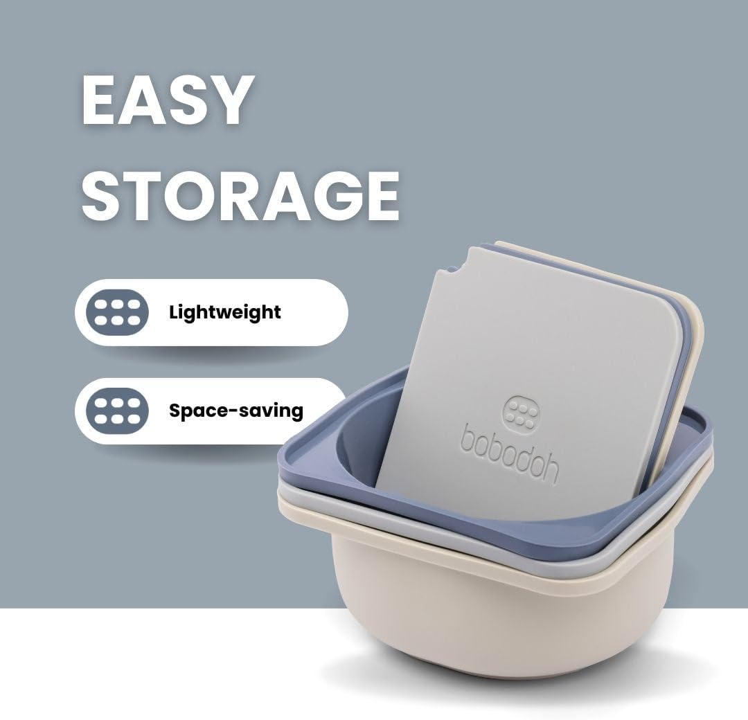 Babadoh Pizza Dough Proofing Silicone Containers with Lids | Pizza Making Accessories | Set of 3 | Multi Blue (1 Dough, 1 Smoke, 1 Steel) | Original Size (make 12" Pizzas)