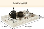 Mela Artisans Whitewash Wooden Decorative Tray with Handles | 16x12x2.5 Mango Wood Ottoman Tray | for Kitchen Countertop | Coffee Table | Snacks | Desserts | Breads | Bedroom Decor