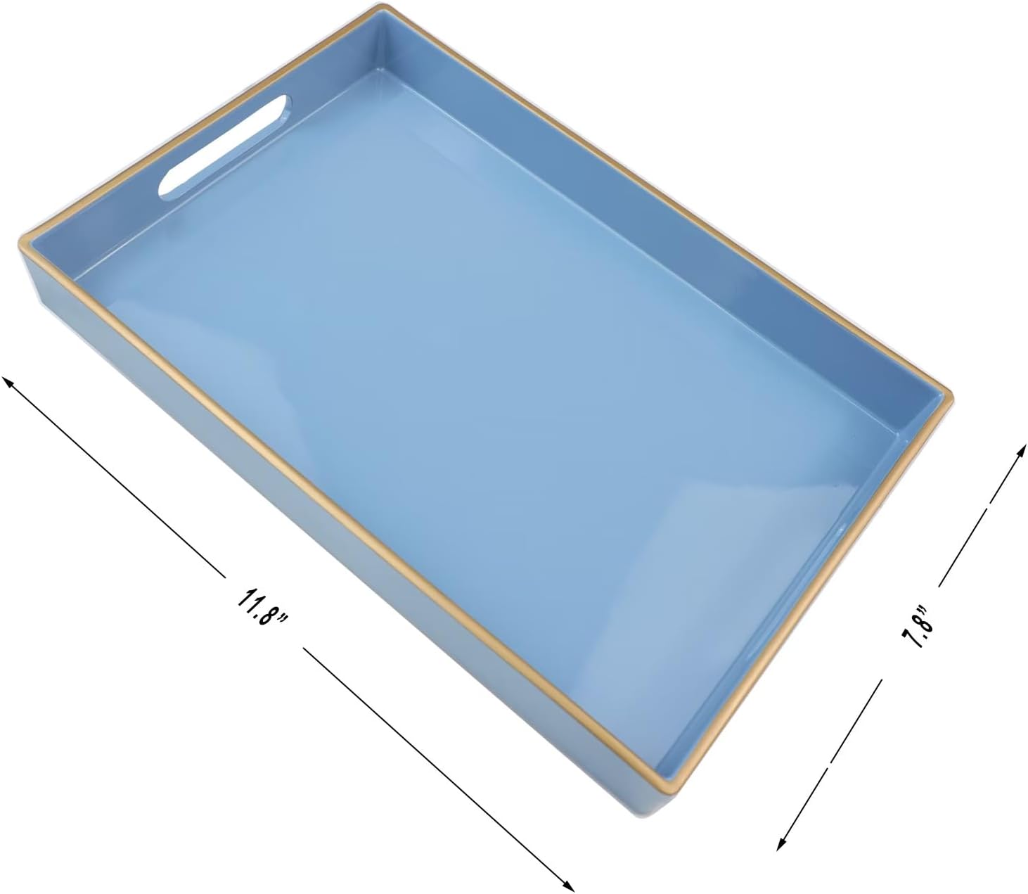 Spsyrine Blue Bathroom Vanity Tray with Handles for Dresser Tops, Countertop, Perfume Decorative Tray, 11.8” * 7.87” *1.37”