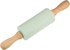 HARFINGTON Silicone Rolling Pins for Baking 9 Inch Wooden Handle Non Stick Rolling Pin Small Roller Playdough Rolling Pins for Dough Pizza Pastry Fondant Kitchen, Light Green