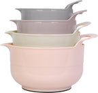 BoxedHome Nesting Plastic Mixing Bowl Set with Pour Spouts and Handles - Non Slip Bottom, BPA free Microwave & Dishwasher Safe(Khaki Pink, 4 Pack)