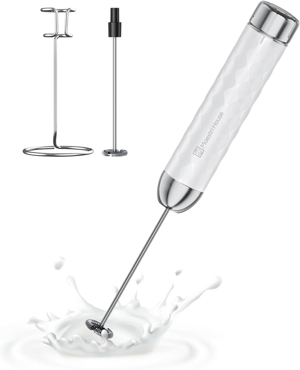 Maestri House Rechargeable Milk Frother with Stepless Speed Control, LunaFro 2.0 Handheld Electric Foam Maker Waterproof Drink Mixer Foamer for Lattes, Cappuccino