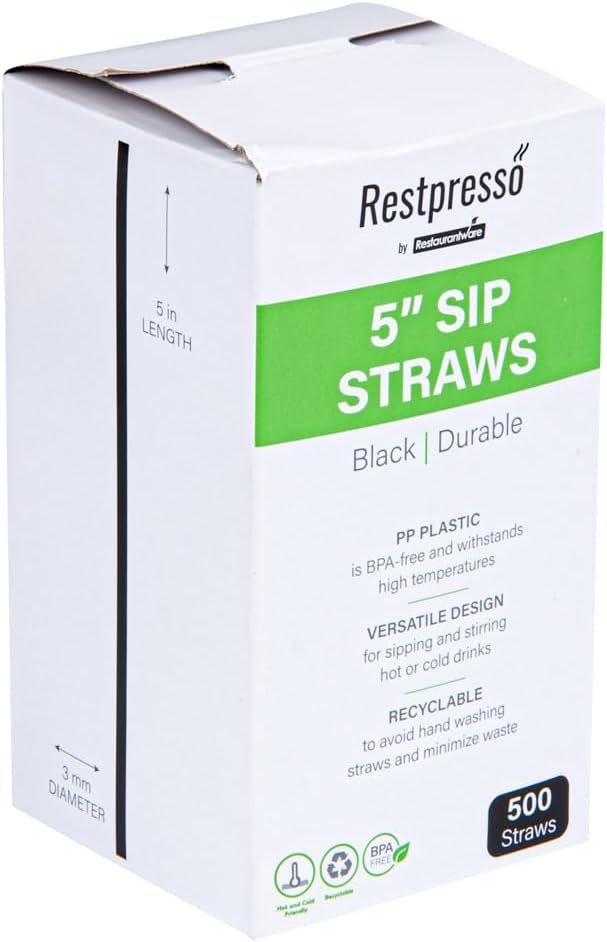 Restaurantware Restpresso 5 Inch Cocktail Stirrers 5000 Disposable Coffee Stirring Rods - Premium Odorless Black Plastic Stirrers For Coffee For Hot And Cold Drinks For Bars Or Offices